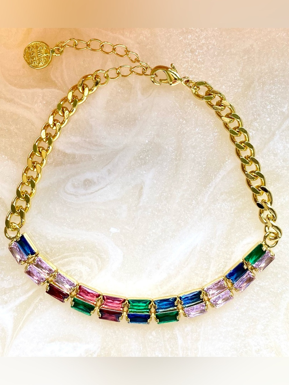 Gold Multi-Color Crystal Link Necklace